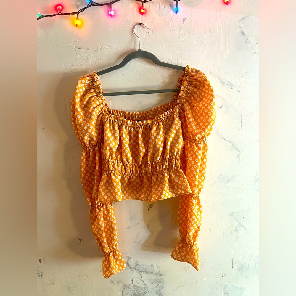 H&M Floral Orange and White Ruffle Blouse
